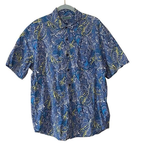 Cubavera Men's Paisley Blue Retro Button Down Short Sleeve Shirt Size Large - Picture 2 of 4